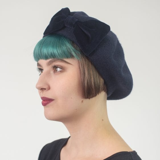 Navy Beret Navy Velvet Bow