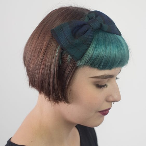 Navy Blue Green Tartan Bow Headband
