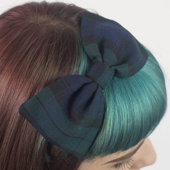Navy Blue Green Tartan Bow Headband