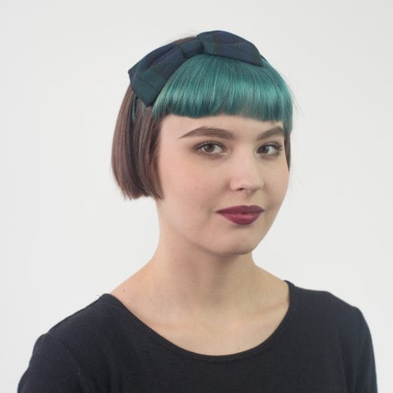 Navy Blue Green Tartan Bow Headband