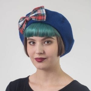 Blue Beret White Red Blue Tartan Bow