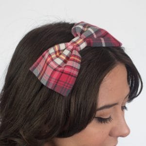 Coral Grey Tartan Bow Headband