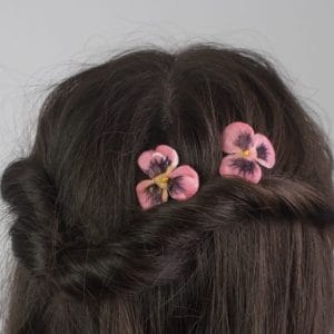 Peach Pansy Flower Hair Clips