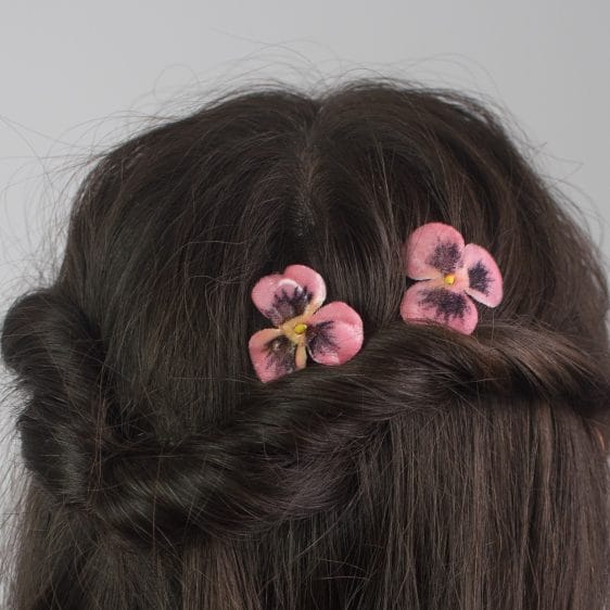 Peach Pansy Flower Hair Clips