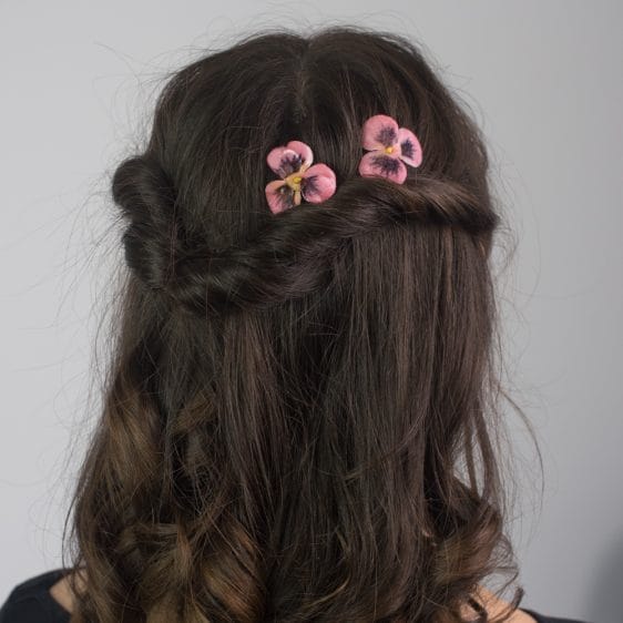 Peach, Velvet, Floral Hair Accessories worn with a twisted half up do