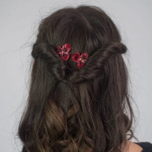 Two Small, Deep Red, Velvet, Floral Hair Accessories