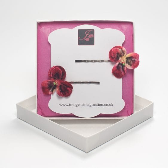 Dark Red Pansy Flower Hair Clips