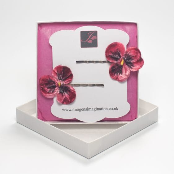 Wine Red Pansy Flower Hair Clips