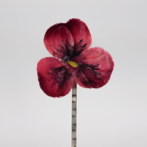 Wine Red Pansy Flower Hair Clips