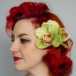 Green Double Orchid Flower Hair Clip
