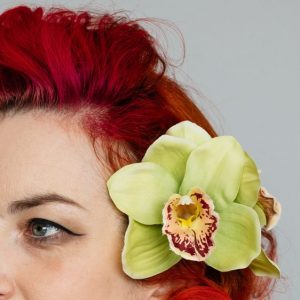 Green Double Orchid Flower Hair Clip