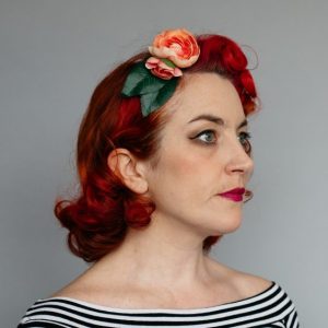 Peach Camellia Flower Bud Hair Clip