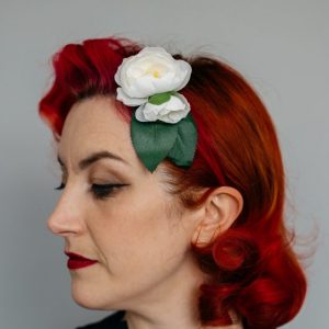 White Camellia Flower Bud Hair Clip
