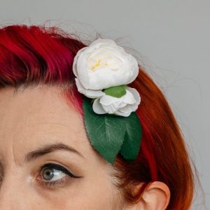 White Camellia Flower Bud Hair Clip