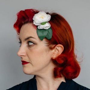 White Camellia Flower Bud Hair Clip