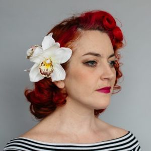 Ivory Double Orchid Flower Hair Clip