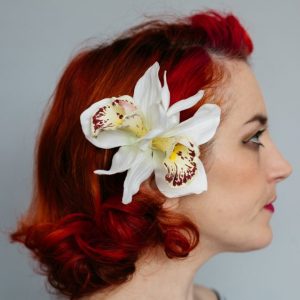 Ivory Double Orchid Flower Hair Clip