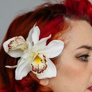 Ivory Double Orchid Flower Hair Clip