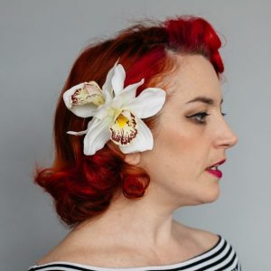 Ivory Double Orchid Flower Hair Clip