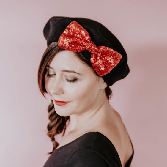 Black Beret Red Sequin Bow
