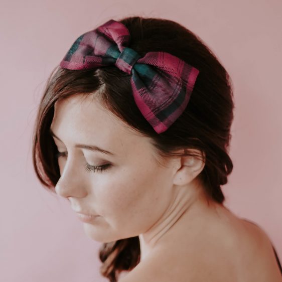 Magenta Green Tartan Bow Headband