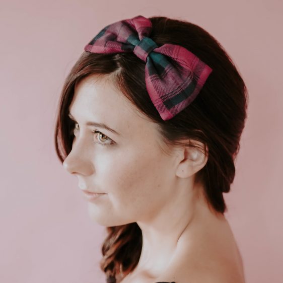 Magenta Green Tartan Bow Headband