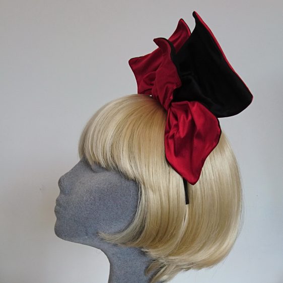 Wired Red and Black Silk Headpiece - side