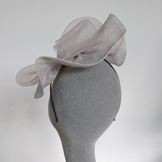 Silver Grey Sinamay and Crinoline Fascinator - back