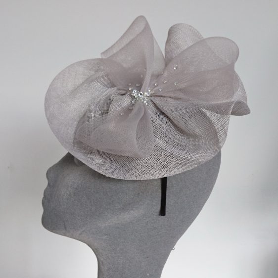 Silver Grey Sinamay and Crinoline Fascinator - side