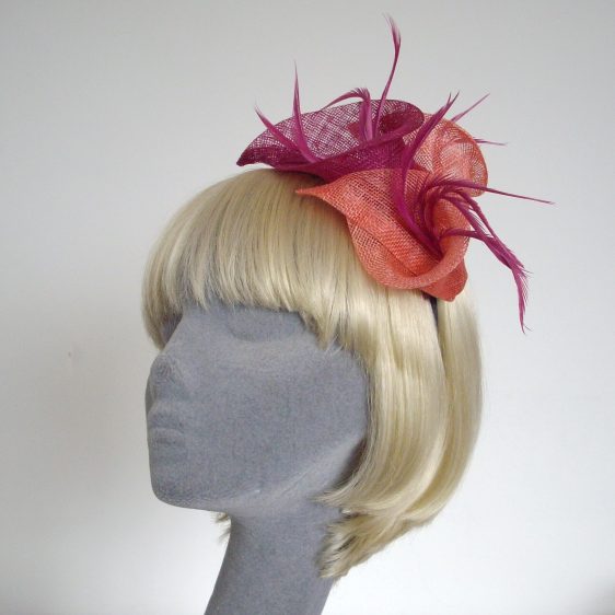 Pink Coral Sinamay Lily and Feather Fascinator, Bespoke Fascinator by Imogen's Imagination