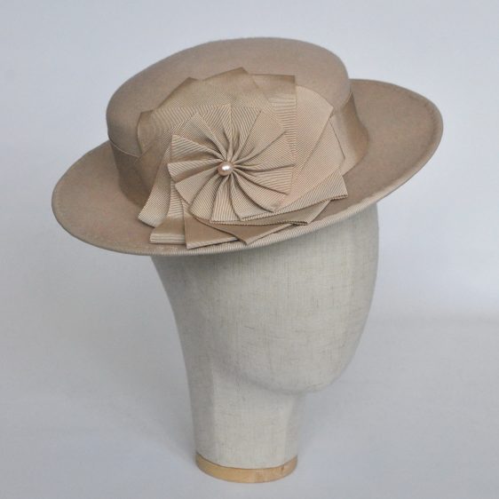 Stone Felt Boater with Ribbon Rosette - angle