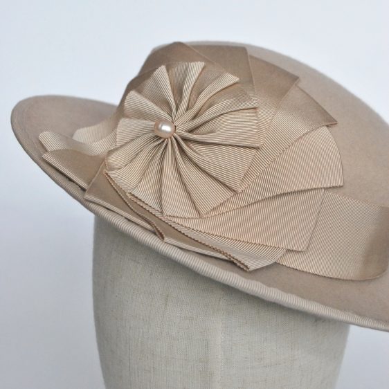 Stone Felt Boater with Ribbon Rosette - detail 2