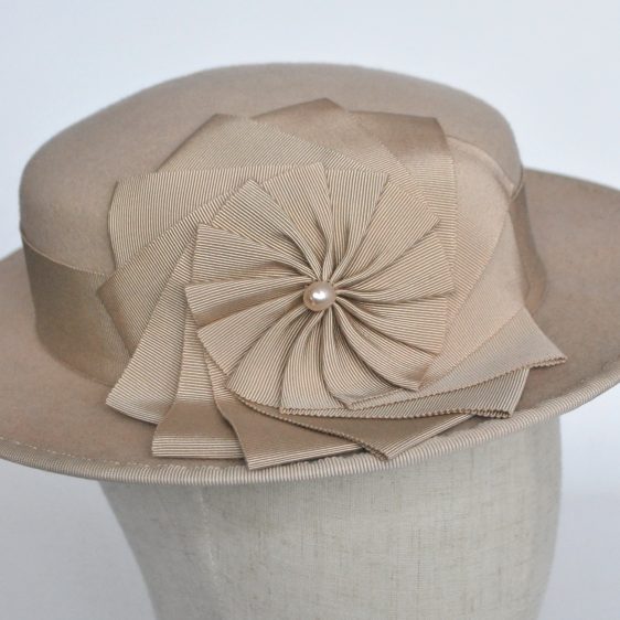 Stone Felt Boater with Ribbon Rosette - detail 3