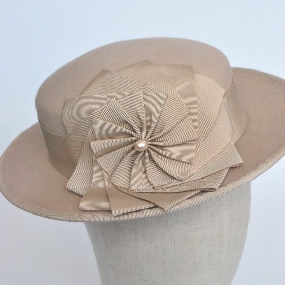 Stone Felt Boater with Ribbon Rosette - detail