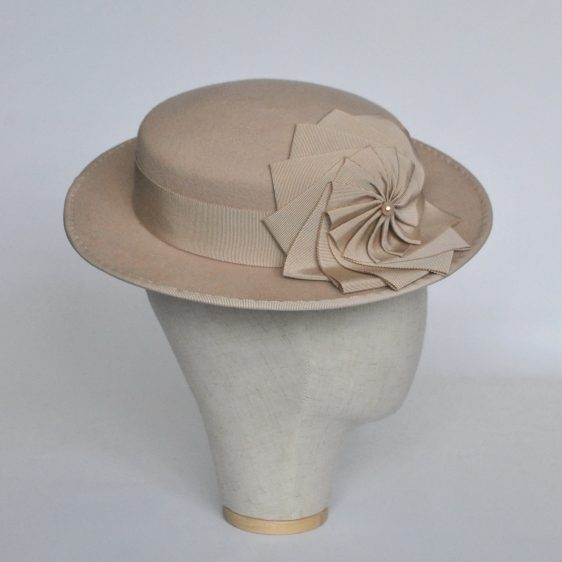 Stone Felt Boater with Ribbon Rosette - side