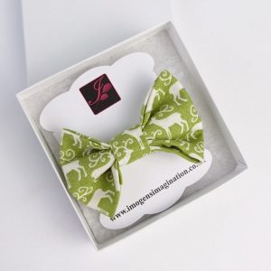 Green Christmas Scandi Reindeer Bow Hair Clip in a box