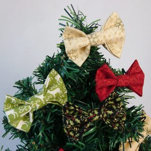 Green Gold and Red Christmas Bow Hair Clips