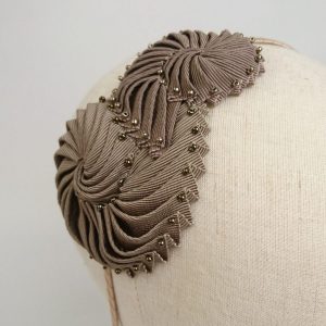 Pleated Bronze Ribbon Shell Headband with beads
