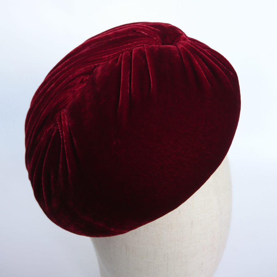 Burgundy Pleated Velvet Sloped Beret Hat