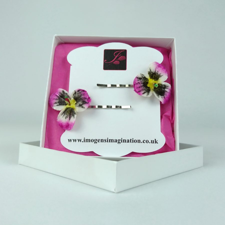 Pink pansy flower hair accessories for girls