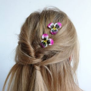 Pink Yellow White Pansy Flower Hair Clips