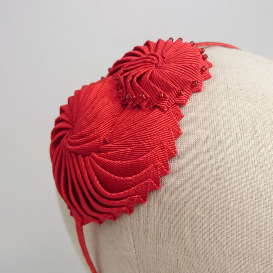 Pleated Ribbon Shell Headband with beads