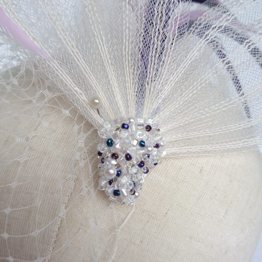 Ivory Crinoline Bridal Headpiece with Beading by Imogen's Imagination