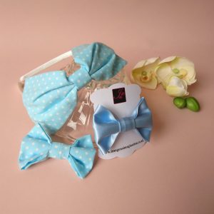 Bow Fringe Fixer Sets - Pale Blue Polka Dots