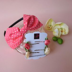 Coral Polka Dot Headband Set