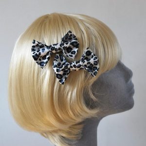 Blue Leopard Bow Hair Clips