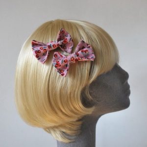 Pink Cherry Bow Hair Clips