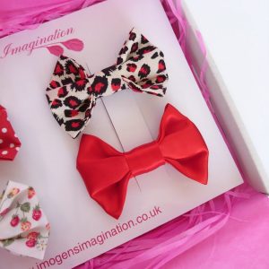 Red Satin and Red Leopard Hair Bows