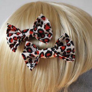 Red Leopard Print Hair Bows