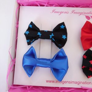 Blue Star Bow Hair Clip Set with Blue Satin Hair Bow